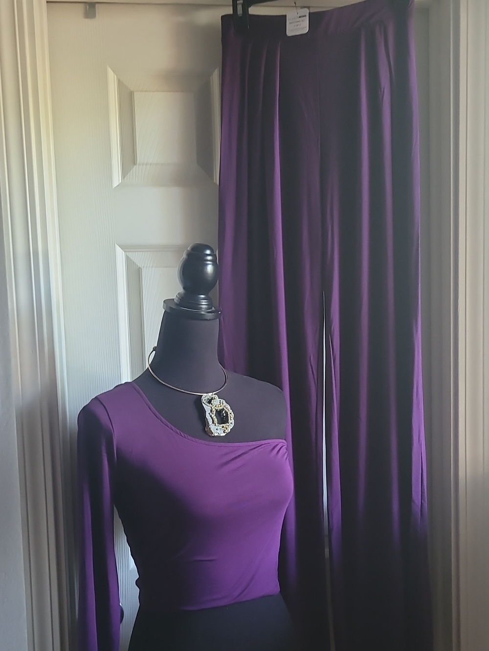 Fashion Nova Purple Wide Leg PANT+TOP Set, M NEW WITH TAG SOFT JERSEY STRETCH